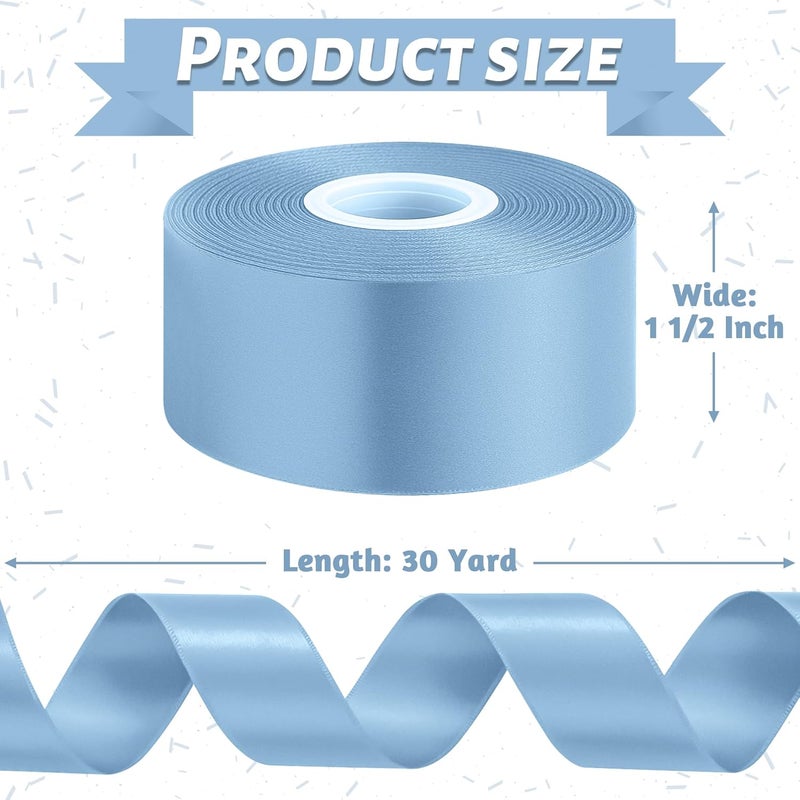 Fullive 1 1/2 Inch Sky Blue Ribbons, 30 Yards Ribbon for Gift Wrapping, Polyester Satin Ribbons for Crafts for Birthday Graduate Christmas Decorations DIY Bows Wrapping Bouquet Floral Arrangements - Image 2